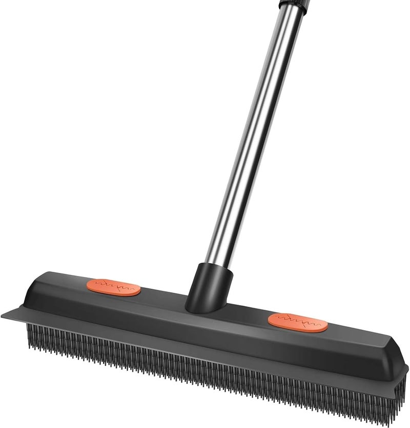 Bryquelin Pet Rubber Broom with 49inch Long Handle, Portable Detailing Lint Remover, Soft Push Broom for Fluff Carpet, Hardwood, Tile, Window (Black) - Image 1